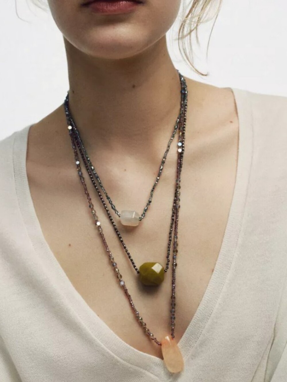 Zara 3 Pack Of Beaded Stone Necklace